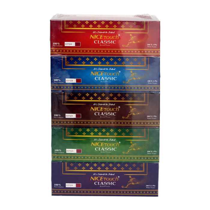 Nice Touch Classic 2 Ply x 200 Soft Facial Tissue Box 5 Pieces | Disposable & Storage | Tissues & Wipes