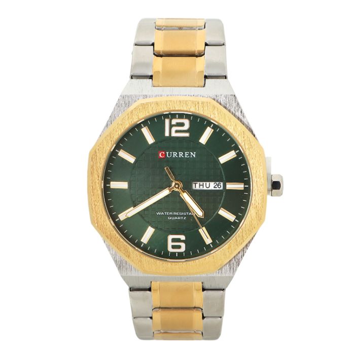 Curren Gents Metal Quartz Watch Two Tone Round Green Dial With Day & Date Display | رجال | ساعات رجالية | ساعات رجالية رسمية