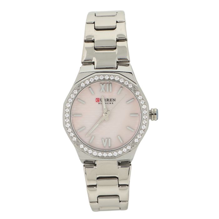 Curren Ladies Metal Quartz Watch Crystal Silver Round Pink Dial | السيدات | ساعات نسائية | ساعات نسائية رسمية