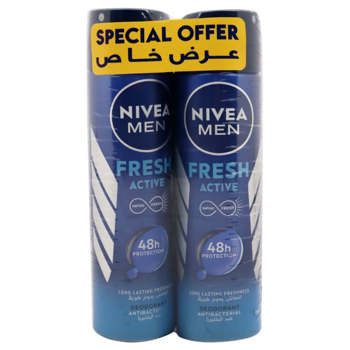 Nivea Men Fresh Active Deodorant Antibacterial 2x150ml | Personal Care | Deodorants & Anti-Perspirant | Deodorant Spray
