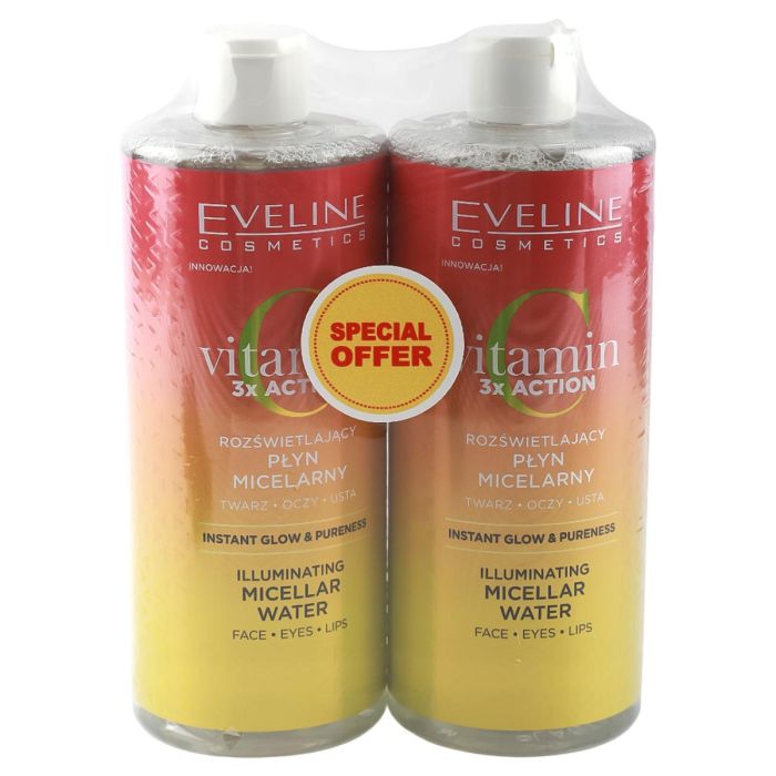Eveline Vitamin C 3x Action Illuminating Micellar Water 2x500ml Assorted | رعاية شخصية | العناية بالوجه | Serums & Creams