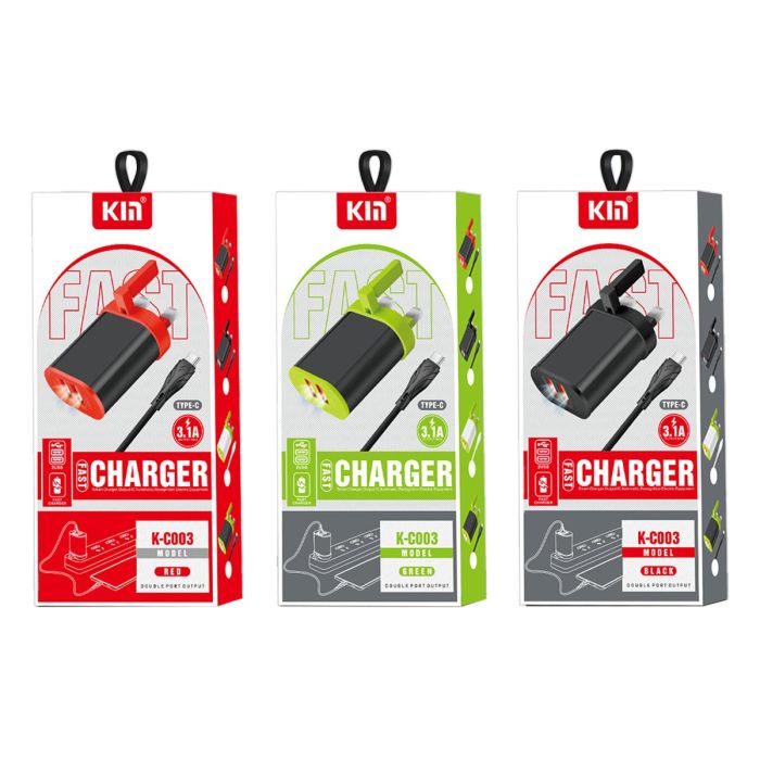 KM Fast Charger 3.1Amp 1 Piece Assorted K-C003 | Mobile Accessories | Chargers & Cables