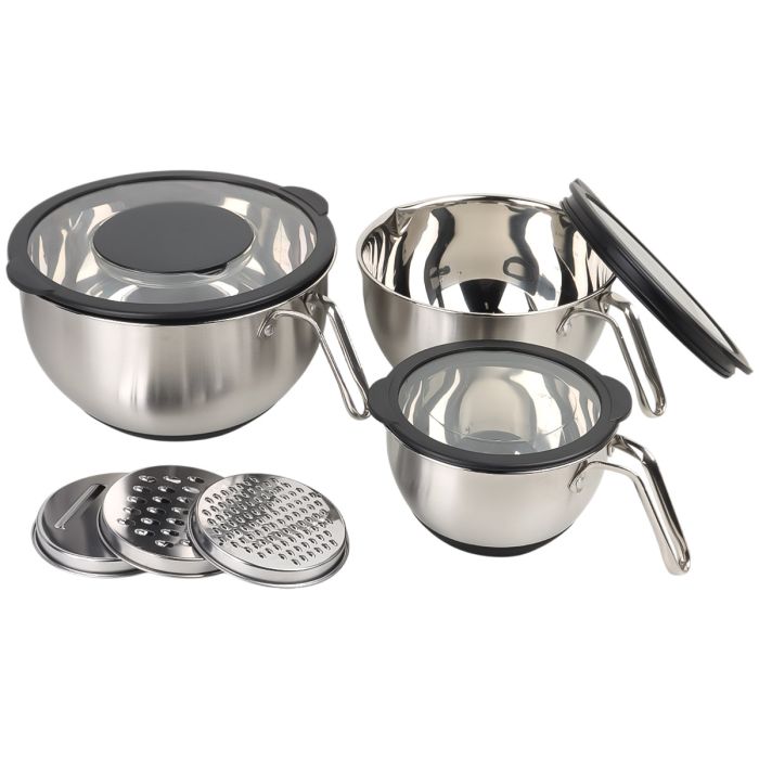 Stainless Steel Mixing Bowl 3 Pieces With 3 Types Of Grater & Lid | المطبخ والطعام | أدوات المطبخ الكهربائية