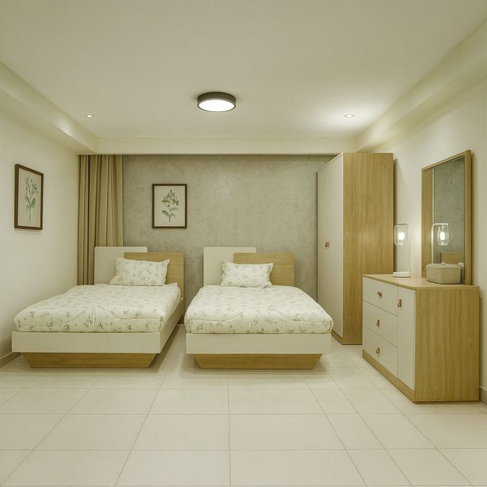 Bedroom Set (2 Bed 120X200cm, Wardrobe 4 Doors, 1 Dressing Table, 1 Night Stand) | Furniture | Bedroom Furniture