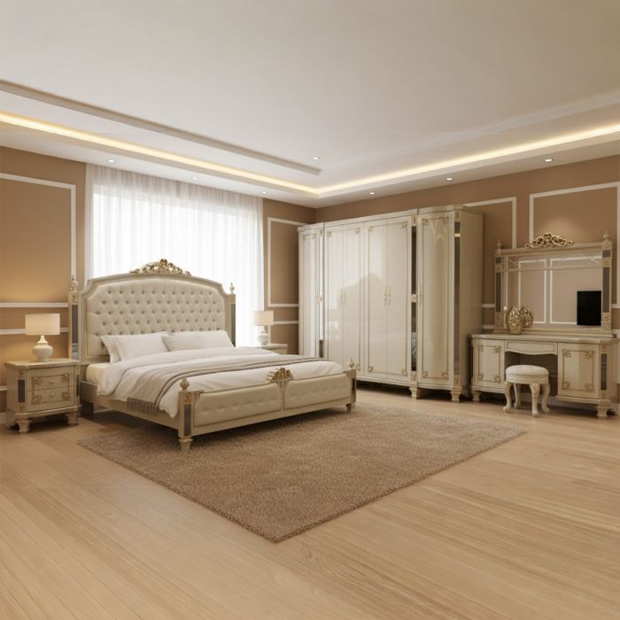 Orlida Classic Bedroom Set 9098 200x200cm Beige | Furniture | Bedroom Furniture | Bedroom Sets