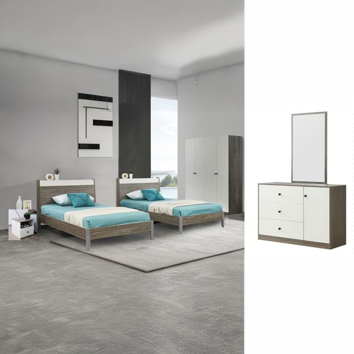 Bedroom Set (2 Bed 120X200cm, Wardrobe 4 Doors, 1 Dressing Table, 1 Night Stand) | Furniture | Bedroom Furniture