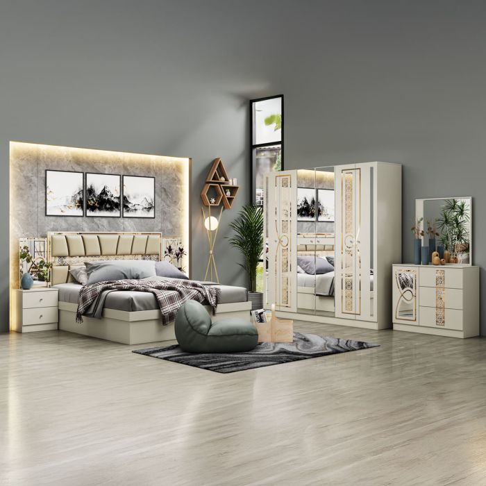 Modern Bedroom Set 180x200cm (6 Door Wardrobe, 2 Night Stand, 1 Dressing Table) | Furniture | Bedroom Furniture | Bedroom Sets