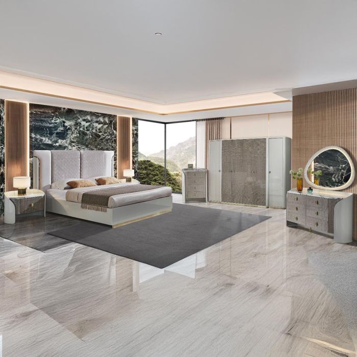 Modern Bedroom Set High Head Board 180x200cm Light Grey | Furniture | Bedroom Furniture | Bedroom Sets