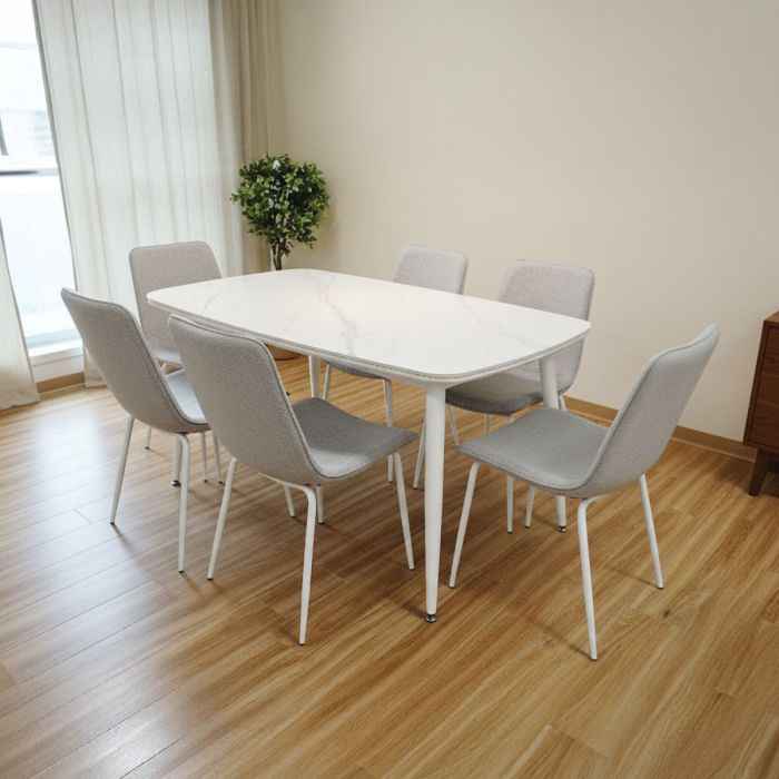 Marble Dining Table Set Light Grey (1 Table, 6 Chairs) | Furniture | Kitchen & Dining Room | Dining Table Sets