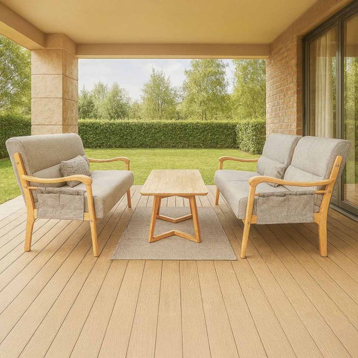 Wooden Fabric Sofa Light Gray | Furniture | Outdoor Furniture | Outdoor Sofa & Table Set