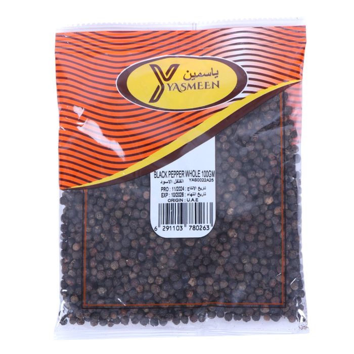 Yasmeen Black Pepper Whole 100g | Condiments & Seasoning | Salt & Spices | Bagged Spices