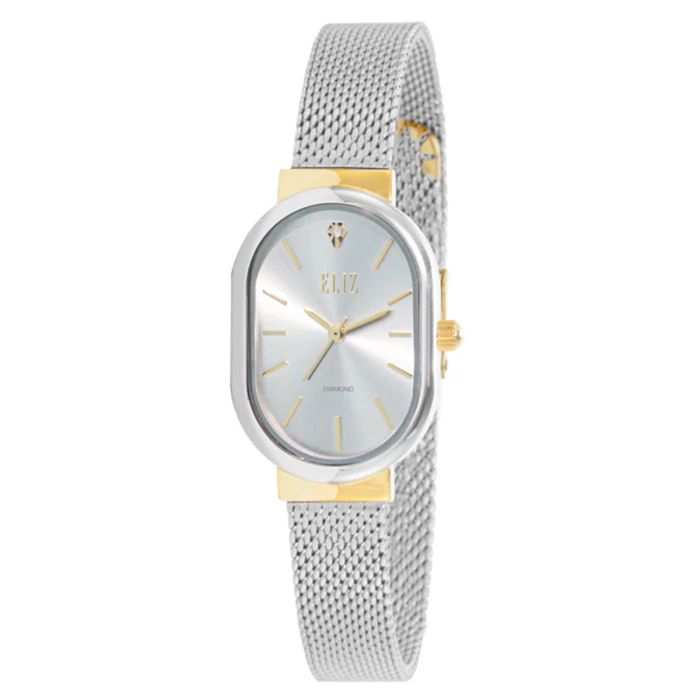 Eliz Oval 20mm Silver Dial Gold Stainless Steel Mesh Strap Watch For Women - ES8832L2TST | السيدات | ساعات نسائية | ساعات نسائية رسمية