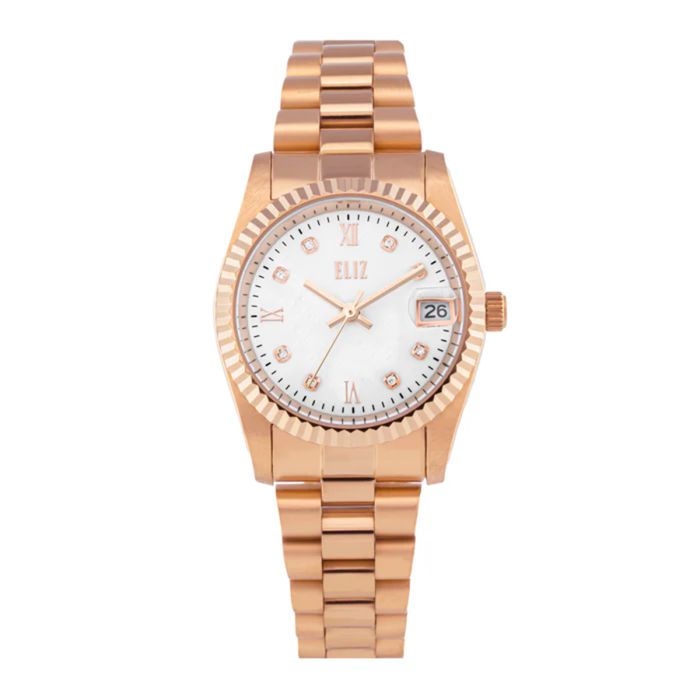 Eliz Round 31mm White Dial Rose Gold Stainless Steel Band Watch For Women - ES8862L2RHR | السيدات | ساعات نسائية | ساعات نسائية رسمية