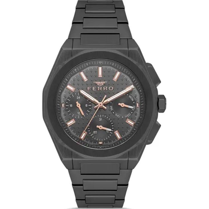 Ferro Round 43mm Grey Dial Stainless Steel Strap Quartz Watch For Men FM43013A-V | Men | Men Watches | Men Formal Watches