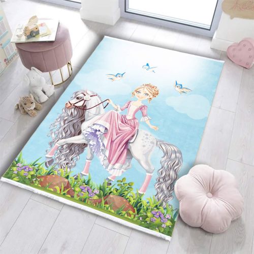 Girl On Horse Character Printed Carpet 101238