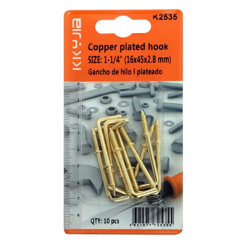 Screw Hooks Copper Plated 10Pcs Size 1