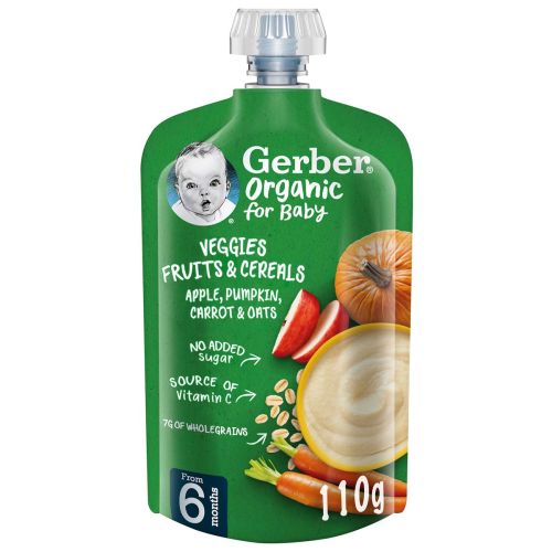 Gerber Organic Veggies Fruits and Cereals For Baby From 6 Months 110g