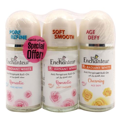 Enchanteur Radiant White Roll On Asst 3x50ml