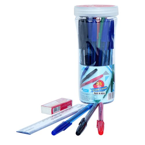 Eraser, Ruler & Pen Assorted Color Set