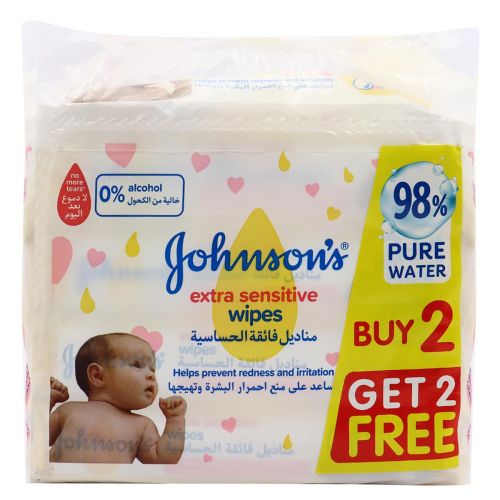 Johnsons Extra Sensitive Baby Wipes 4 Pack