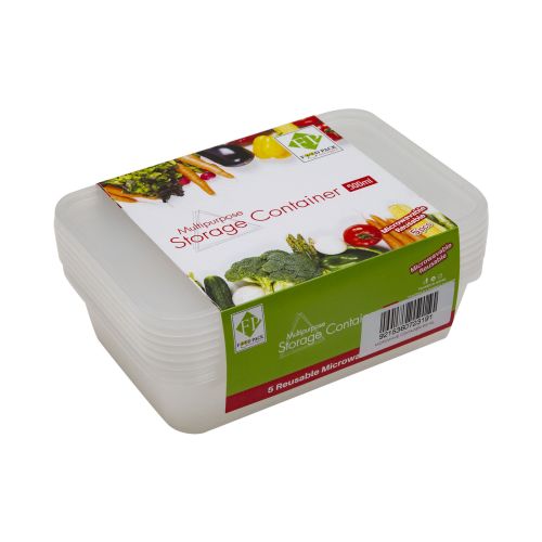 Multipurpose Reusable Microwavable Storage Containers 5x500ml