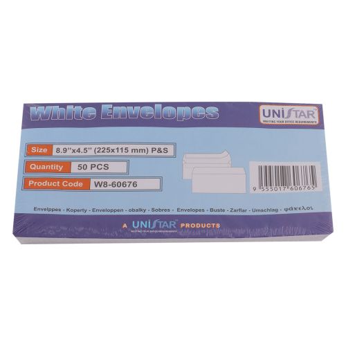 Unistar White Envelopes 50 Piece 225X115mm
